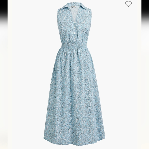 J. Crew Dresses & Skirts - J. Crew Sleeveless Blue Floral Shirred-Waist Midi Dress